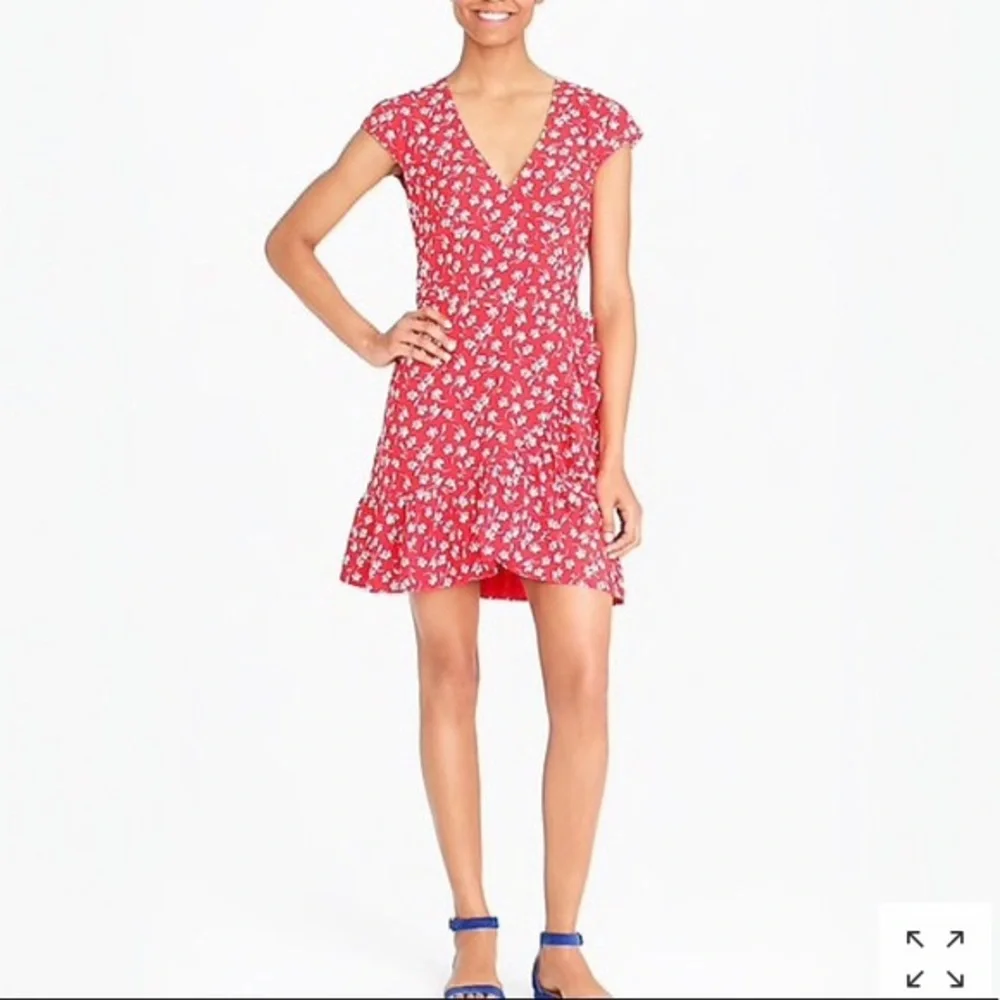 J. CREW FACTORY | Red Floral Faux Wrap Dress 2 - Picture 2 of 10
